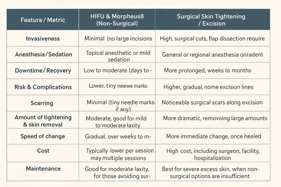 Table showing benefits of Lipo Freeze 2 U Stourport-on-Severn treatments for skin tightening following weight loss injections.